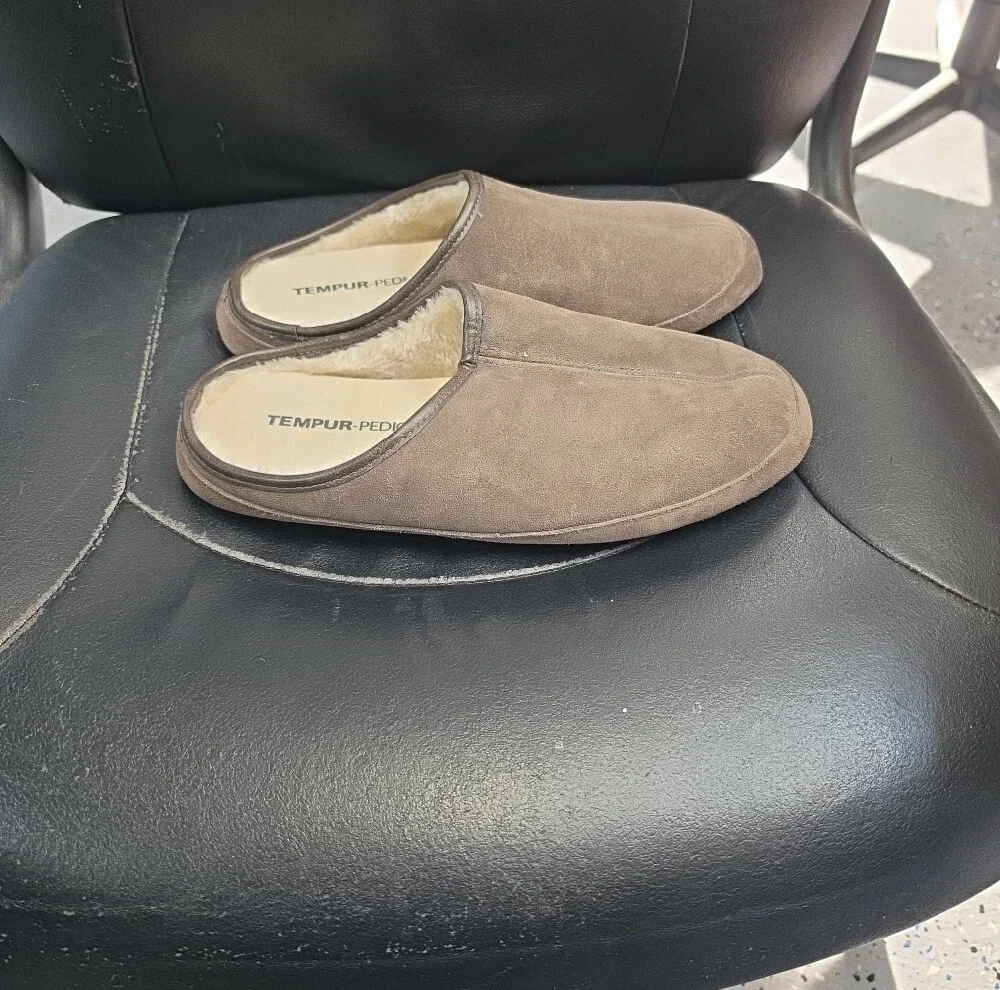 Men's Tempur Pedic Brown Suede Memory Foam Slip-On Slippers